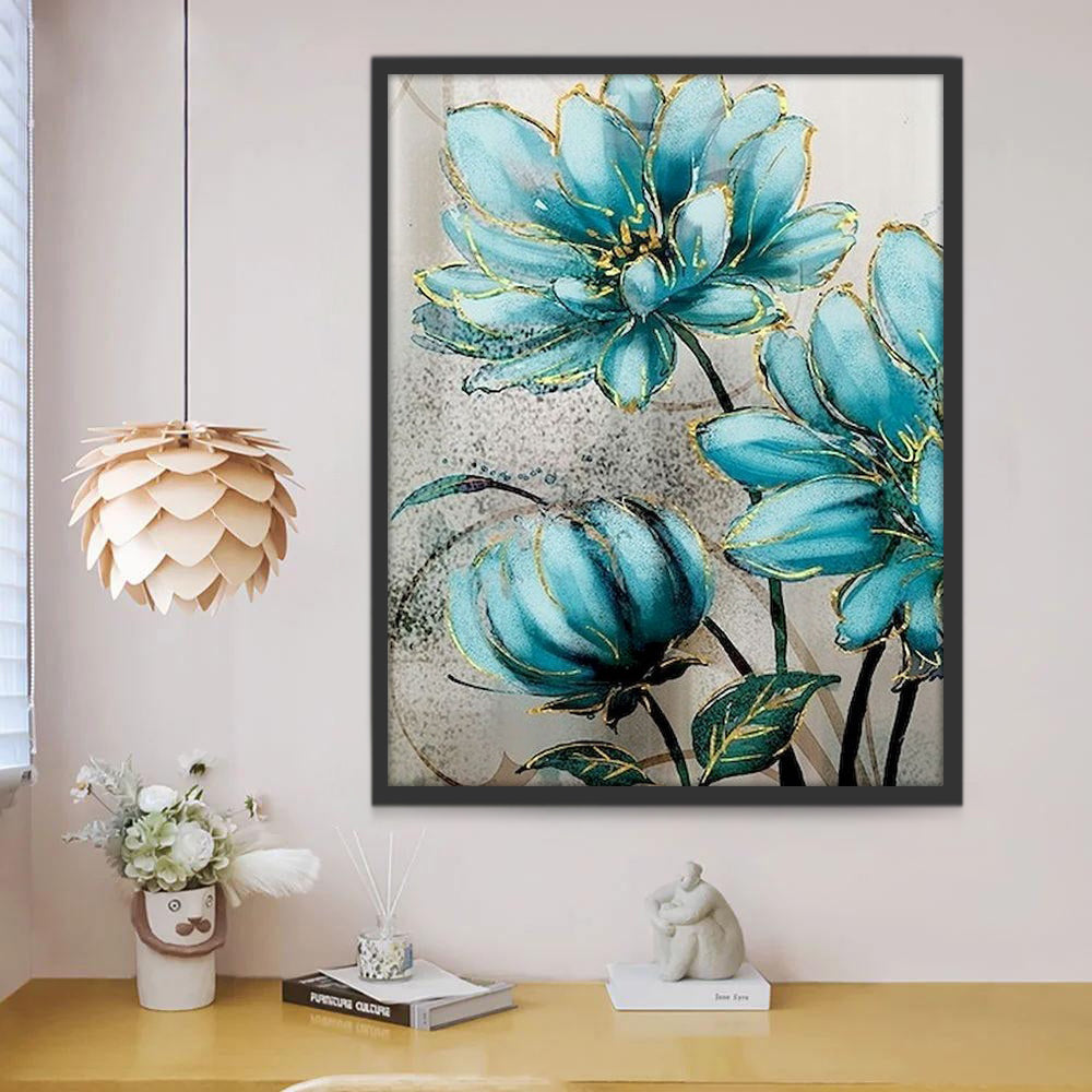 Blauwe bloemen met gouden versiering Schilderen op Nummers