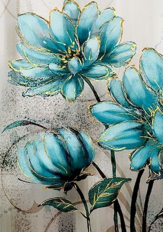 Blauwe bloemen met gouden versiering Schilderen op Nummers