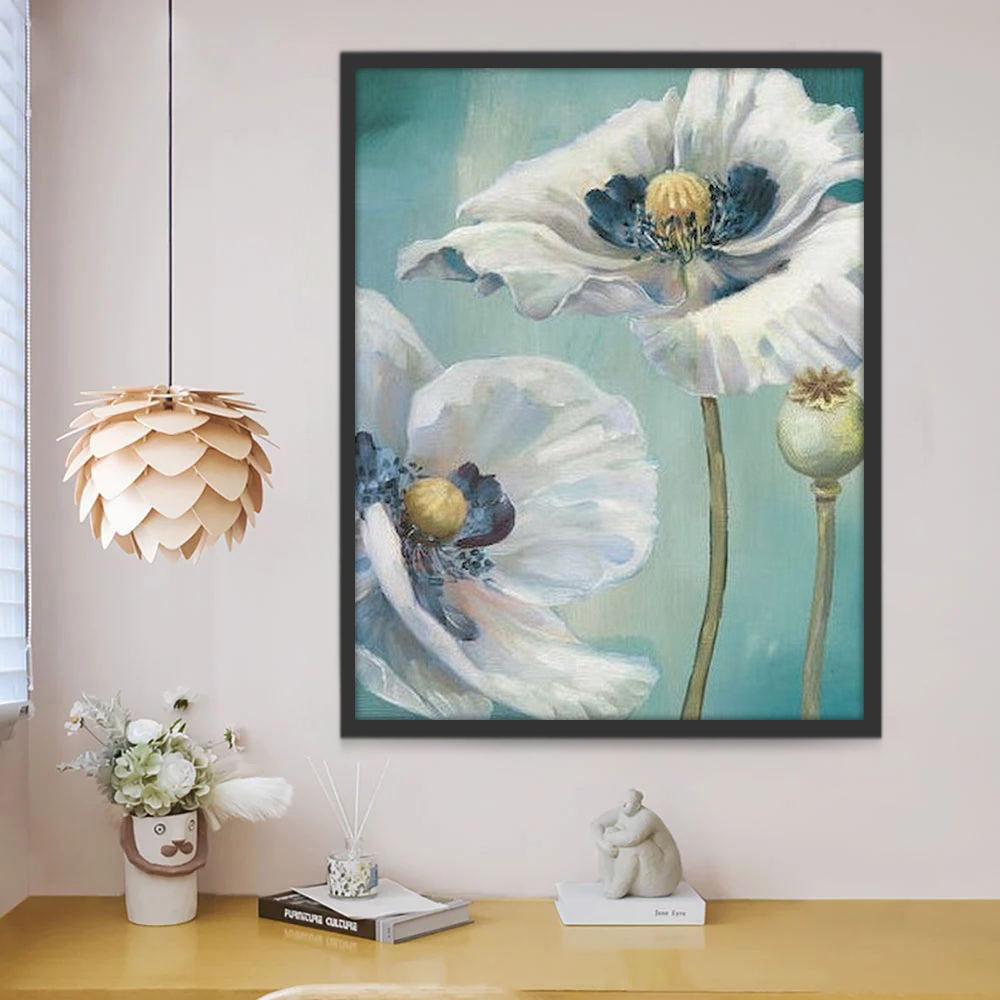 Blauwe bloemen op een groene achtergrond Schilderen op Nummers