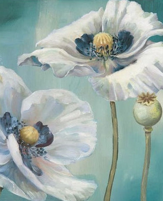 Blauwe bloemen op een groene achtergrond Schilderen op Nummers