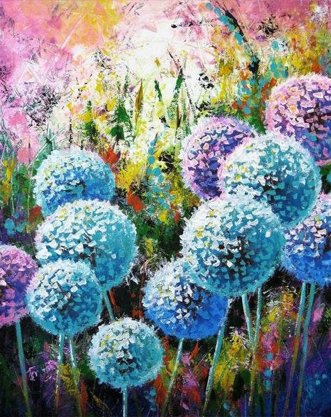 Blauwe en Paarse Paardenbloemen in de Struiken Schilderen op Nummers