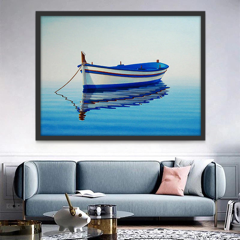 Blauwe en Witte Boot op Zee Schilderen op Nummers