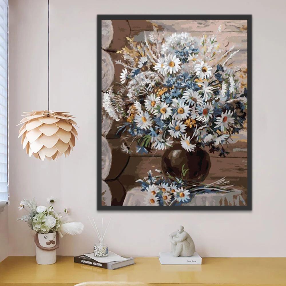 Blauwe en Witte Chrysanten in de Kamer Schilderen op Nummers