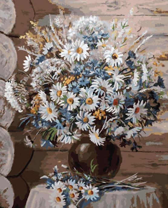 Blauwe en Witte Chrysanten in de Kamer Schilderen op Nummers