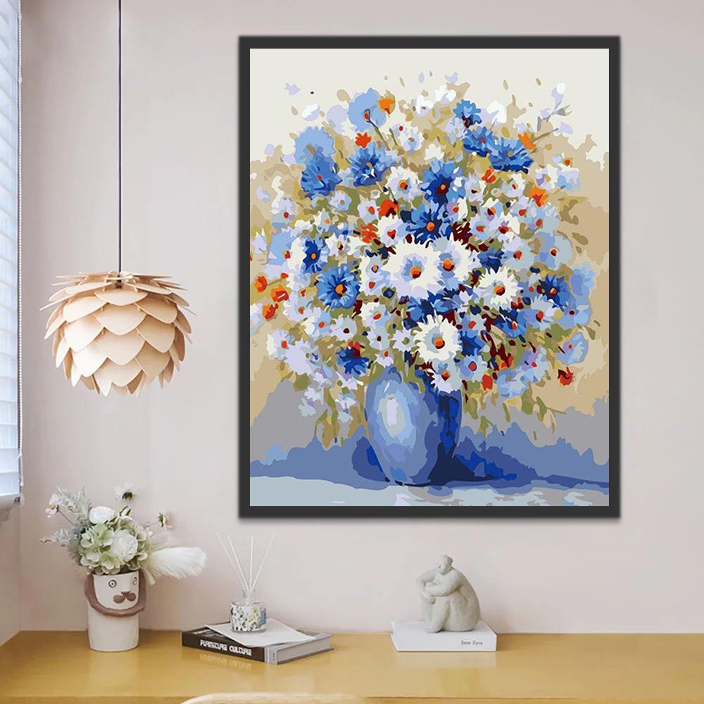 Blauwe en Witte Chrysanten Schilderen op Nummers