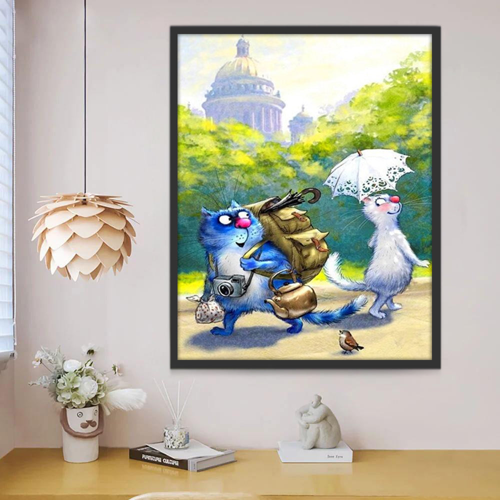 Blauwe Kat en Elegante Witte Kat Schilderen op Nummers
