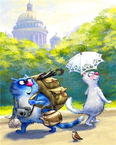 Blauwe Kat en Elegante Witte Kat Schilderen op Nummers