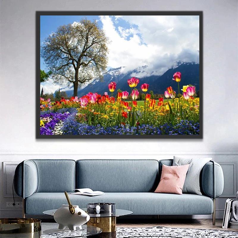 Blauwe Lucht en Bloemen Schilderen op Nummers