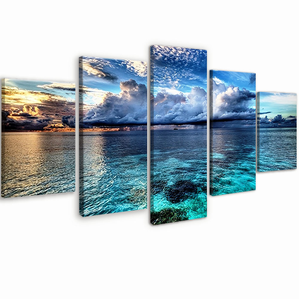 Blauwe Lucht, Witte Wolken en de Zee 5 Platen Schilderen op Nummers
