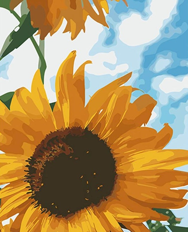 Blauwe Lucht, Witte Wolken en Zonnebloemen Schilderen op Nummers