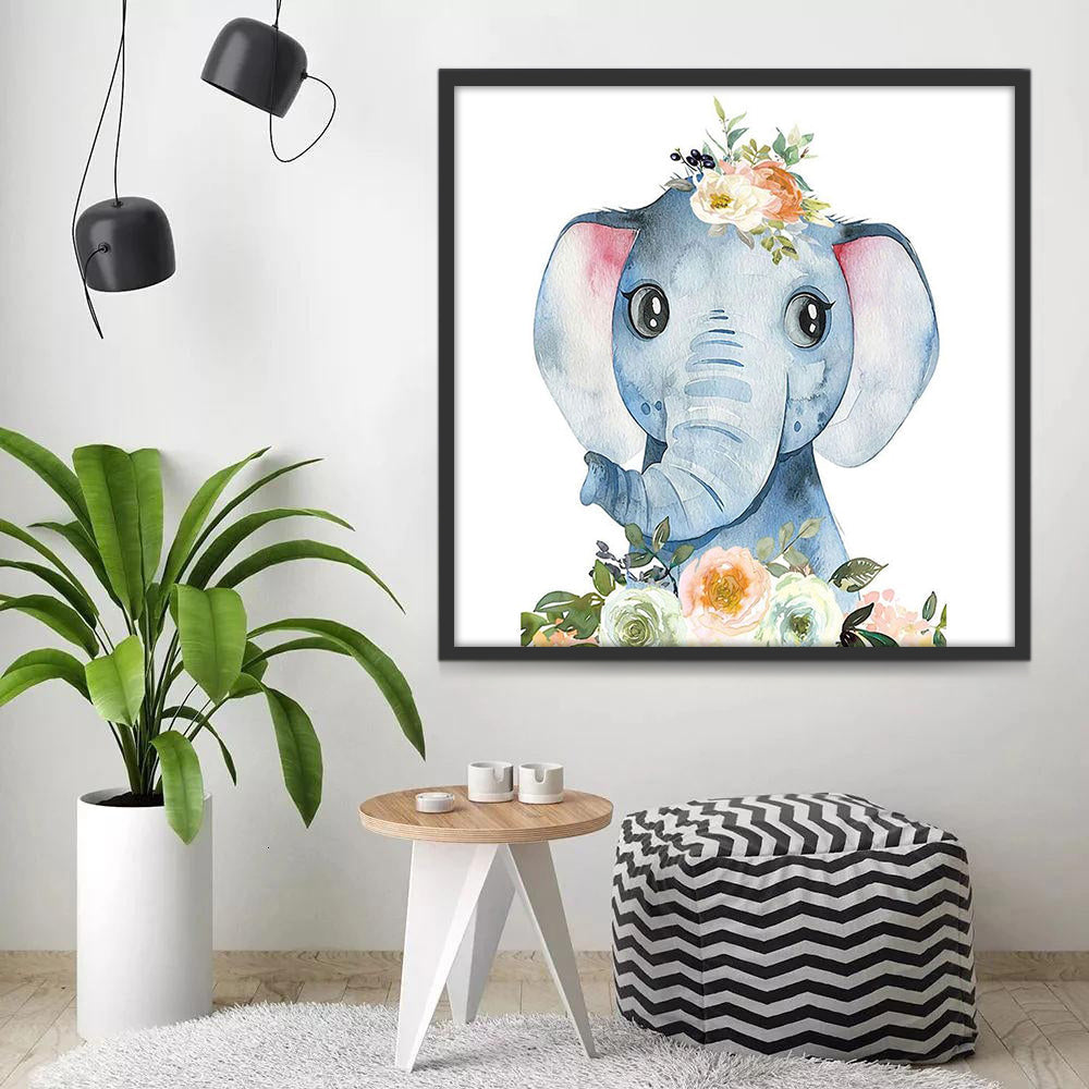 Blauwe Olifant met Bloemen Schilderen op Nummers