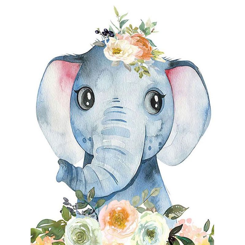 Blauwe Olifant met Bloemen Schilderen op Nummers