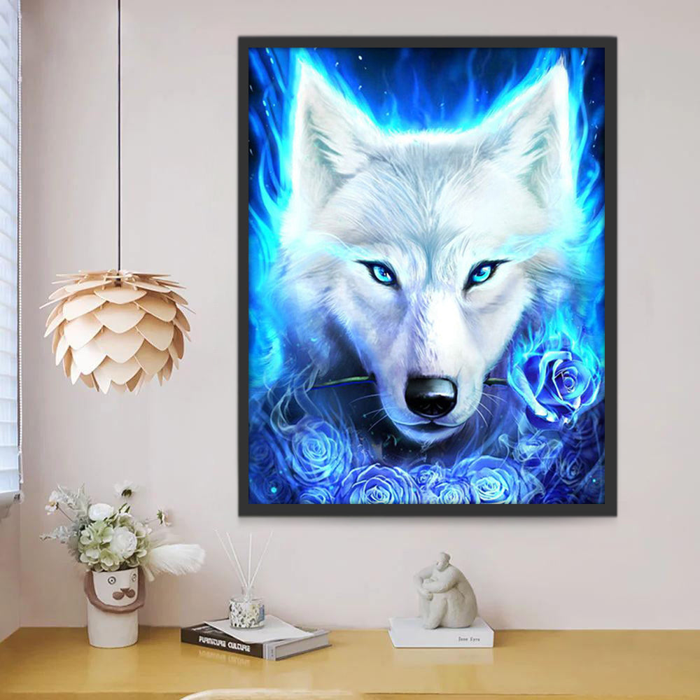 Blauwe Roos en Witte Wolf Schilderen op Nummers