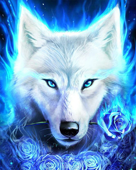 Blauwe Roos en Witte Wolf Schilderen op Nummers