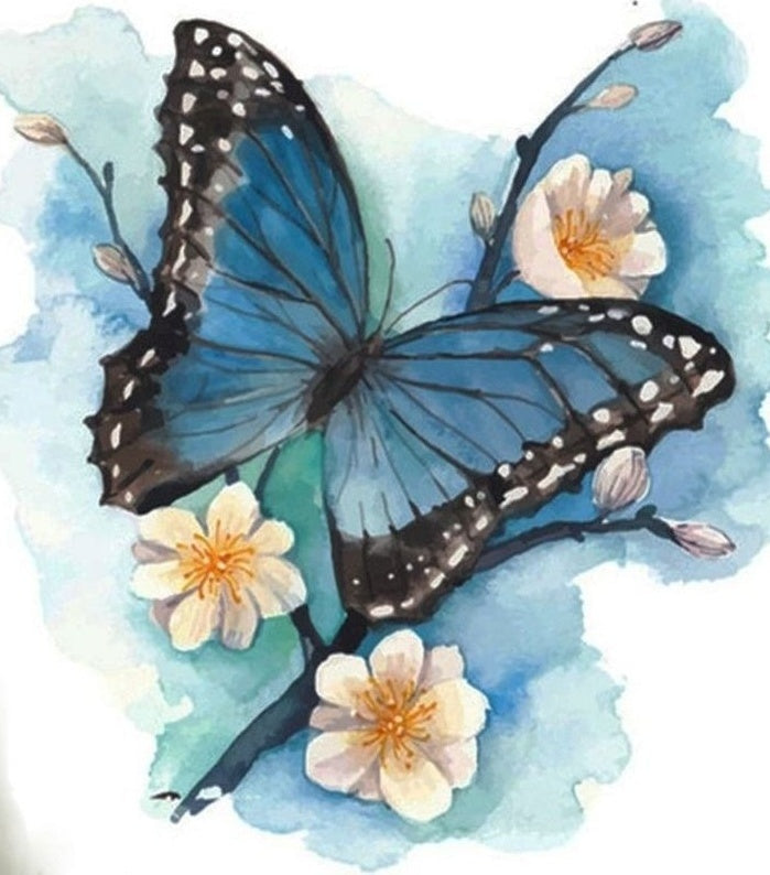 Blauwe Vlinder en Witte Bloemen Schilderen op Nummers