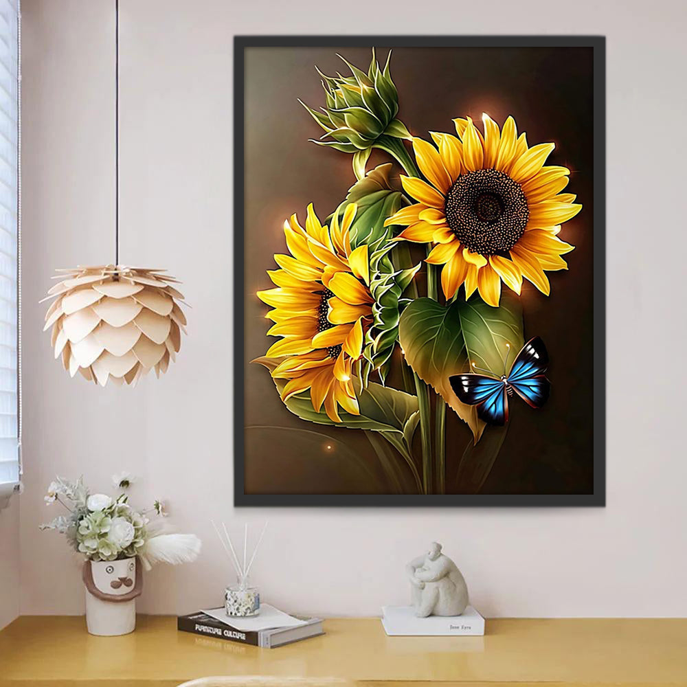 Blauwe Vlinder en Zonnebloemen Schilderen op Nummers