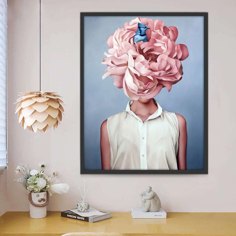 Blauwe Vlinder Roze Bloem en Vrouw Schilderen op Nummers