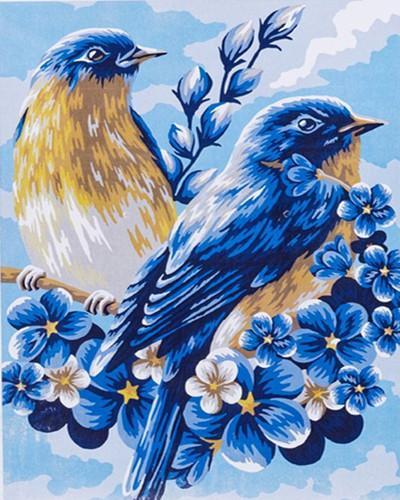 Blauwe Vogels en Blauwe Bloemen Schilderen op Nummers