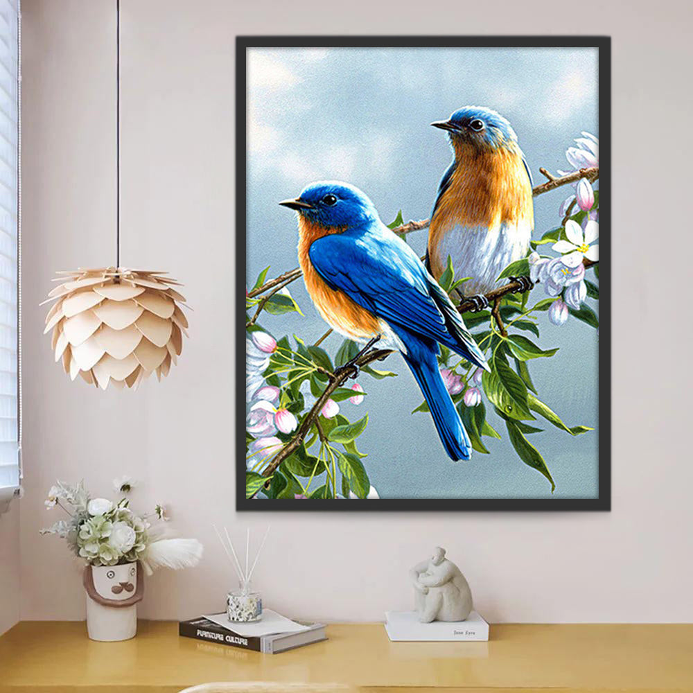 Blauwe Vogels op een Bloesemtak Schilderen op Nummers