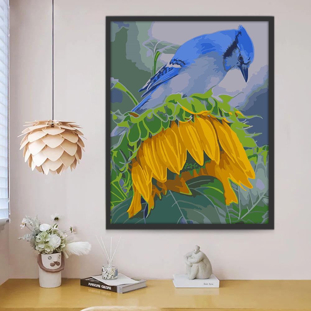 Blauwvogel op Zonnebloem Schilderen op Nummers