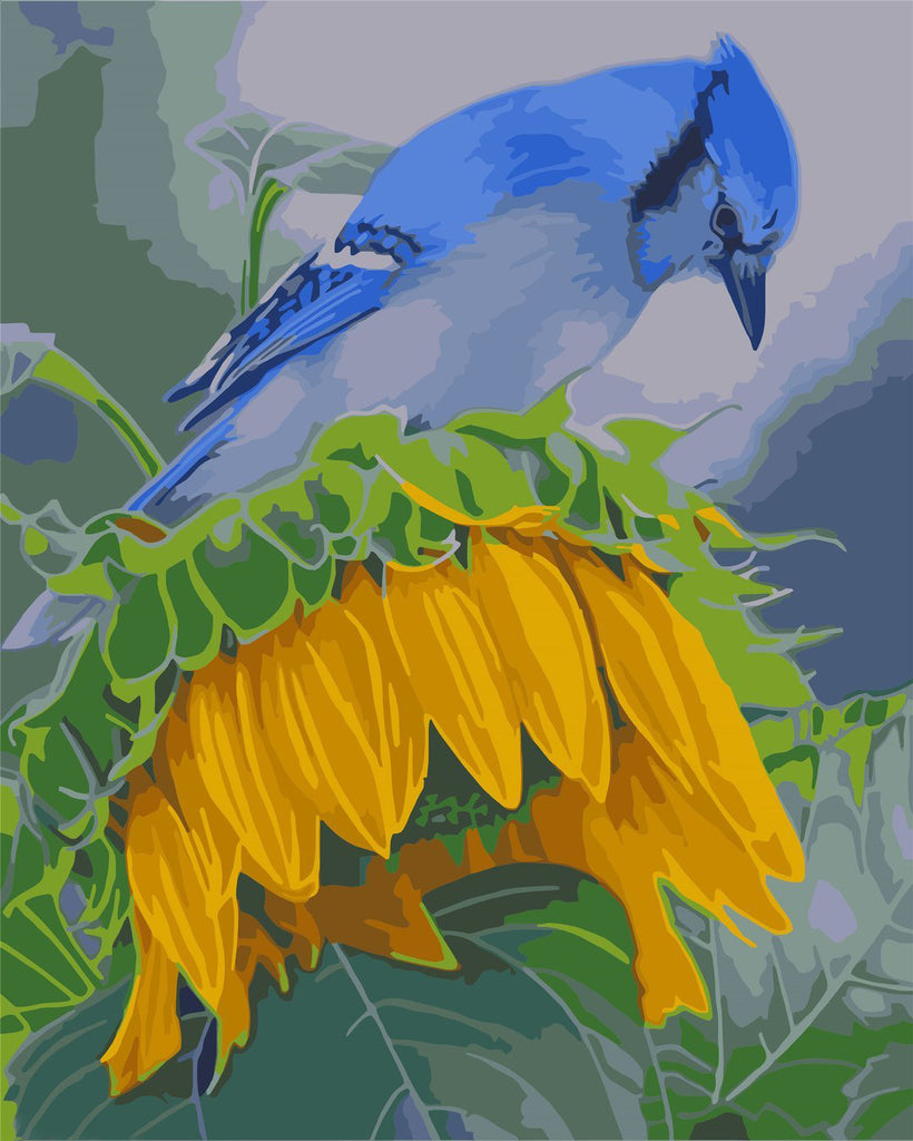 Blauwvogel op Zonnebloem Schilderen op Nummers