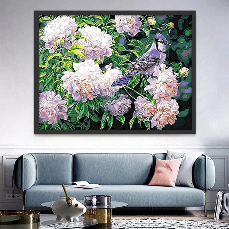 Bloeiende Bloemen en Vogel Schilderen op Nummers