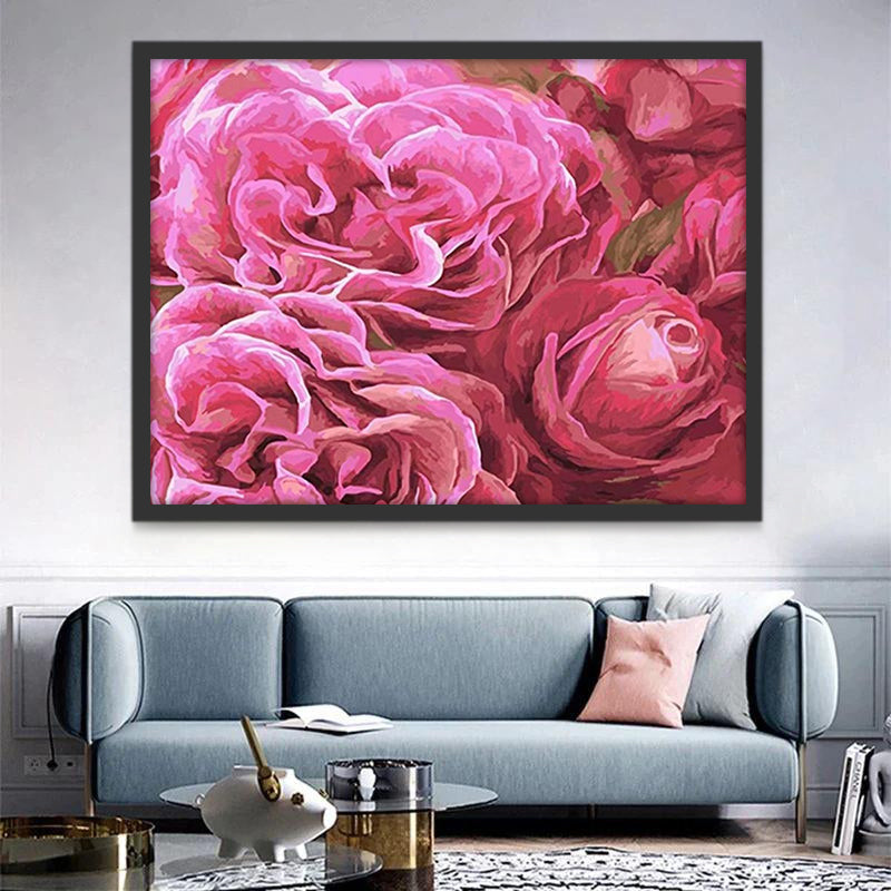 Bloeiende Roze Rozen Schilderen op Nummers