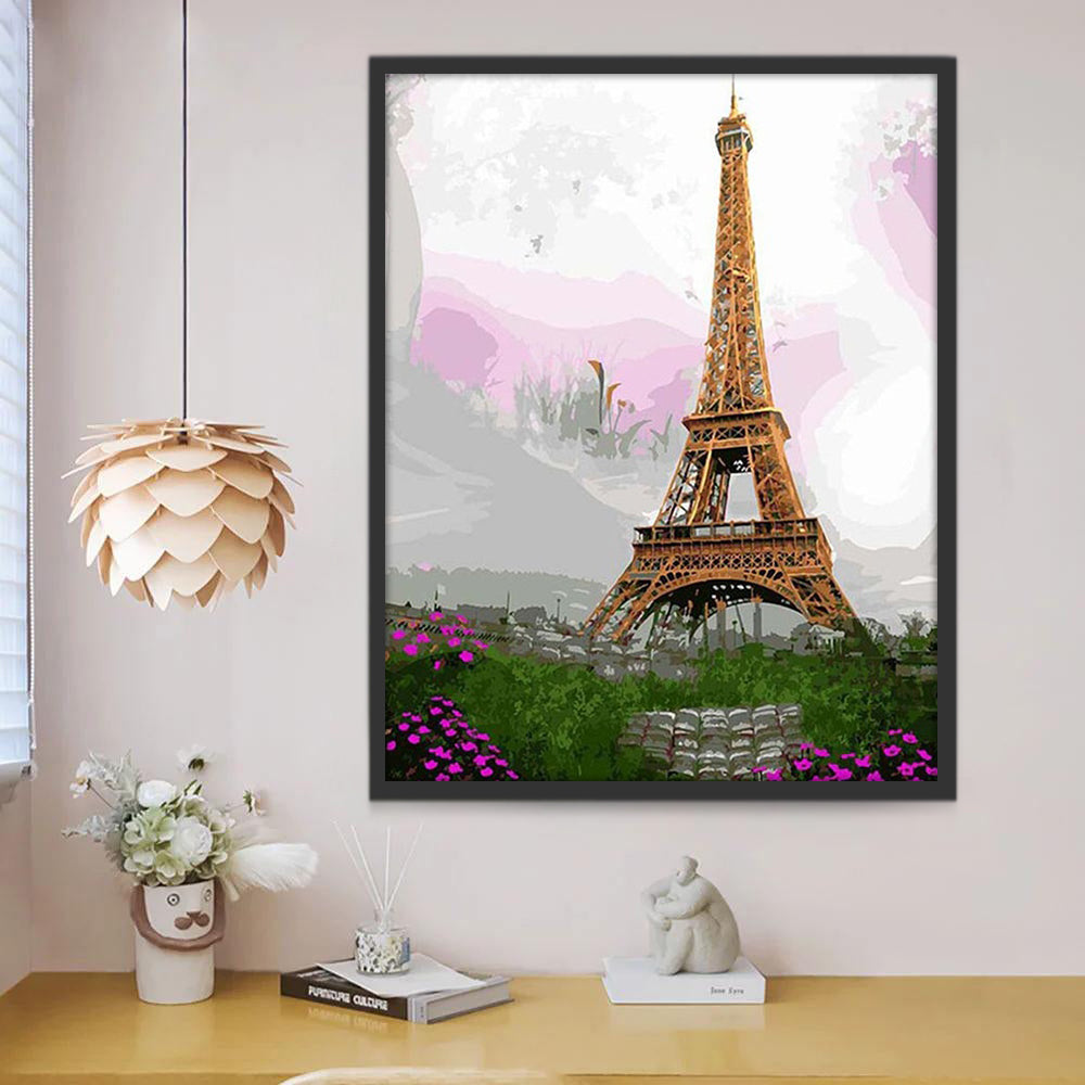 Bloemen bij de Eiffeltoren Schilderen op Nummers