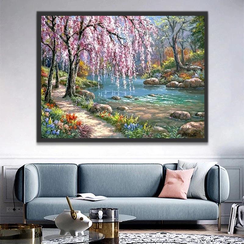 Bloemen, Bomen en Rivier Schilderen op Nummers