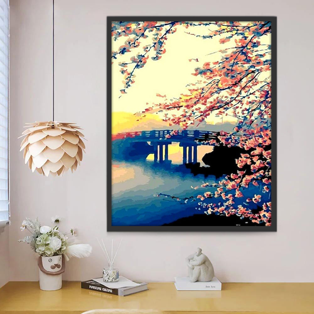 Bloemen en Brug Schilderen op Nummers