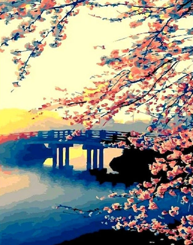 Bloemen en Brug Schilderen op Nummers