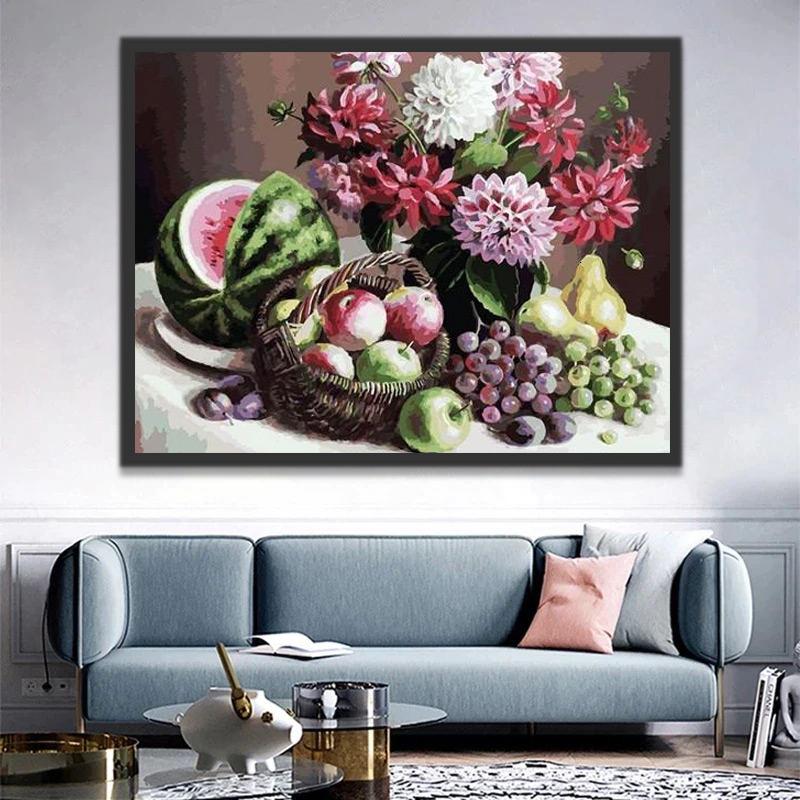 Bloemen en een Verscheidenheid aan Fruit Schilderen op Nummers