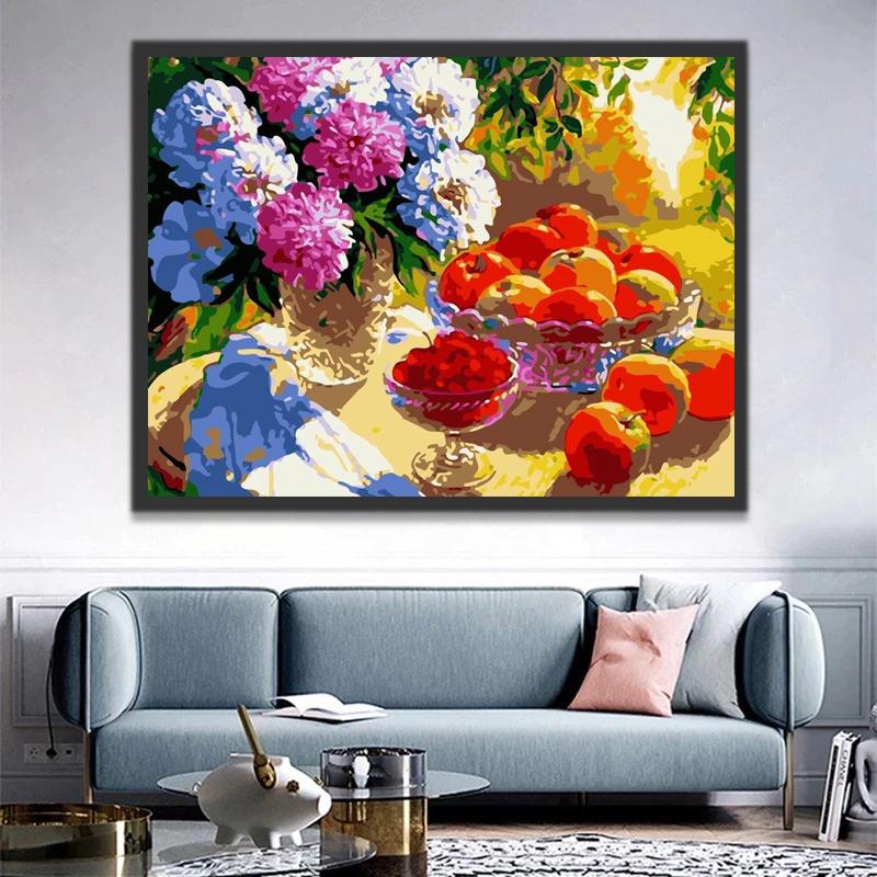 Bloemen en Fruit op de Tafel onder de Boom Schilderen op Nummers