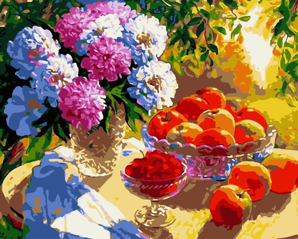 Bloemen en Fruit op de Tafel onder de Boom Schilderen op Nummers