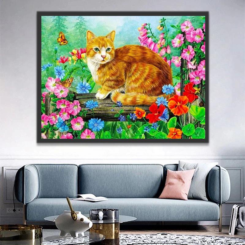 Bloemen en Kat in het Bos Schilderen op Nummers