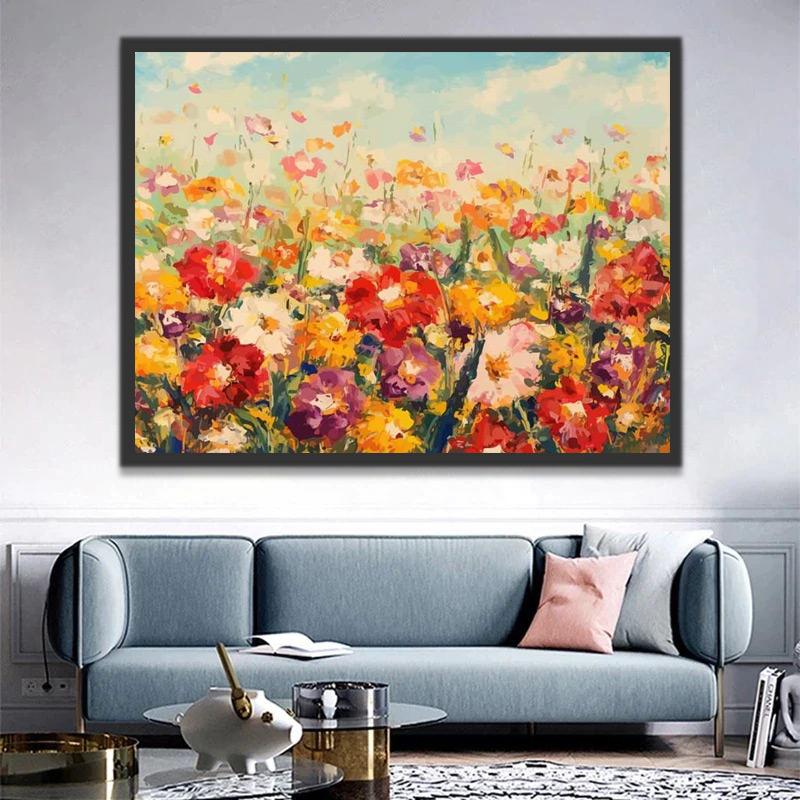 Bloemen en planten onder de blauwe hemel Schilderen op Nummers