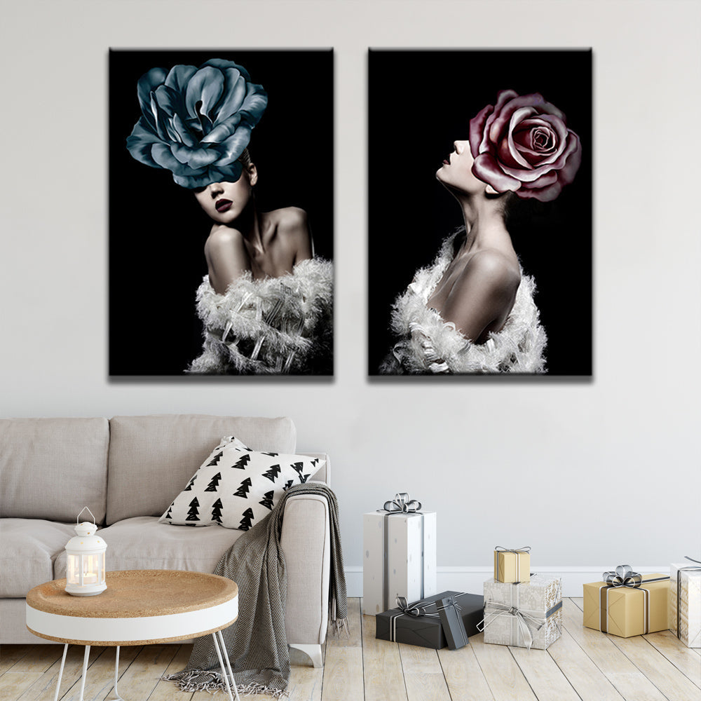 Bloemen en Sexy Vrouwen 2 Platen Schilderen op Nummers