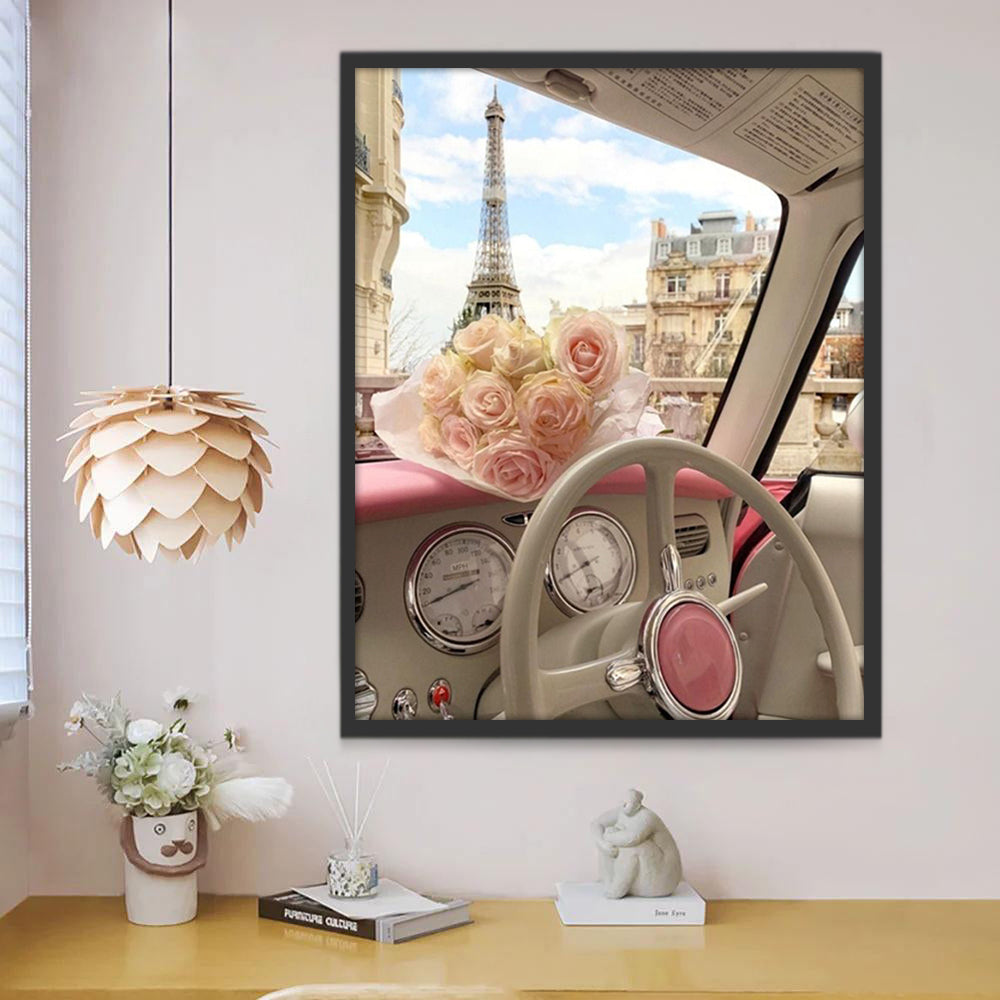 Bloemen en Toren in Auto Schilderen op Nummers