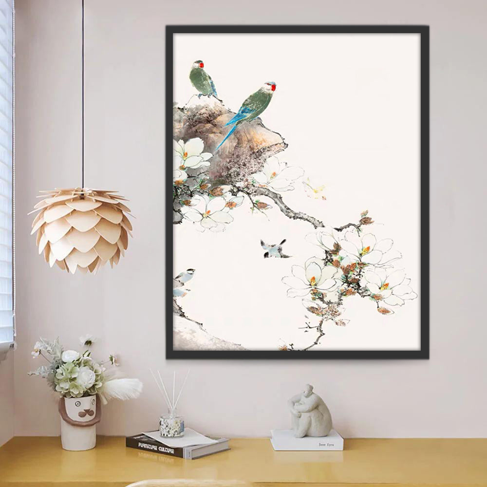 Bloemen en Vogels op de Klif Schilderen op Nummers