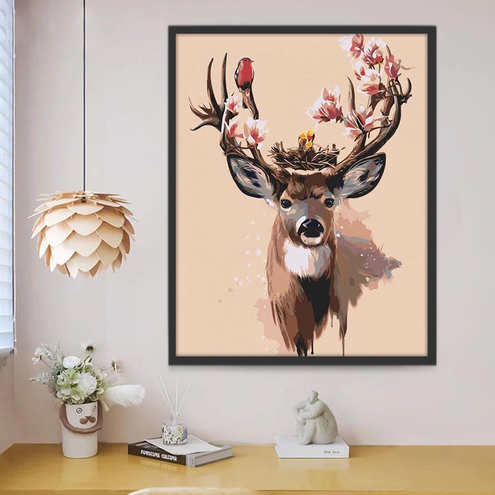 Bloemen en Vogels op de Kop van Eland Schilderen op Nummers
