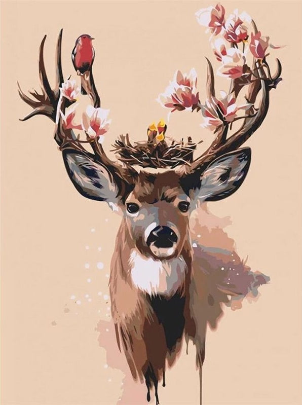 Bloemen en Vogels op de Kop van Eland Schilderen op Nummers