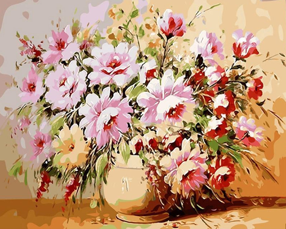 Bloemen in Bruine Vaas Schilderen op Nummers