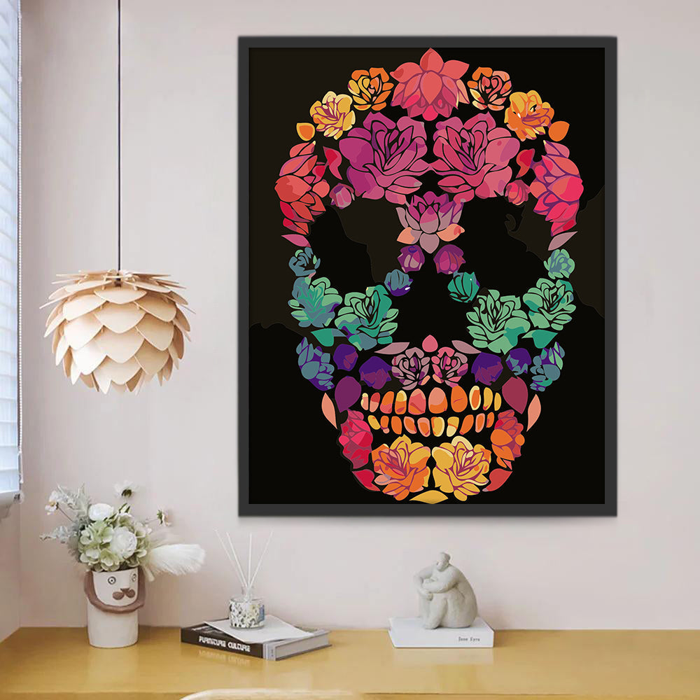 Bloemen in de Vorm van een Schedel Schilderen op Nummers
