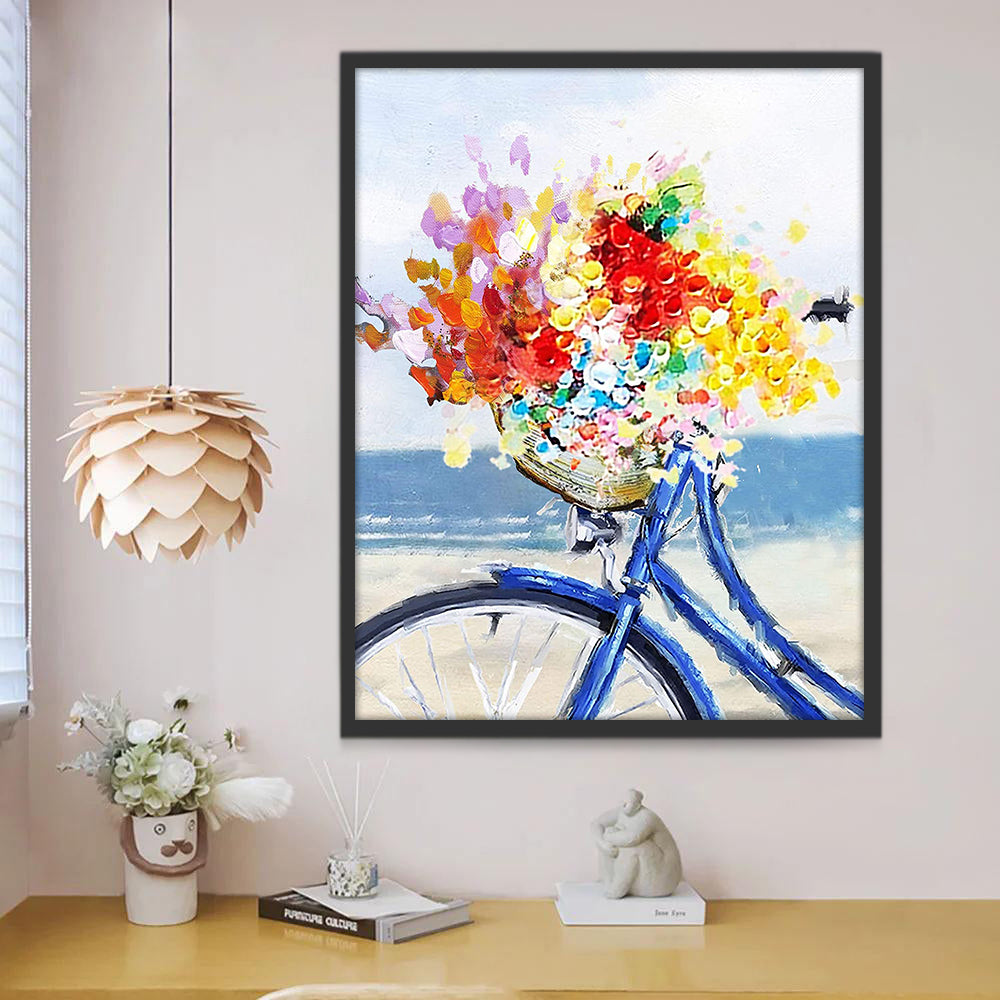 Bloemen in een Fiets aan Zee Schilderen op Nummers