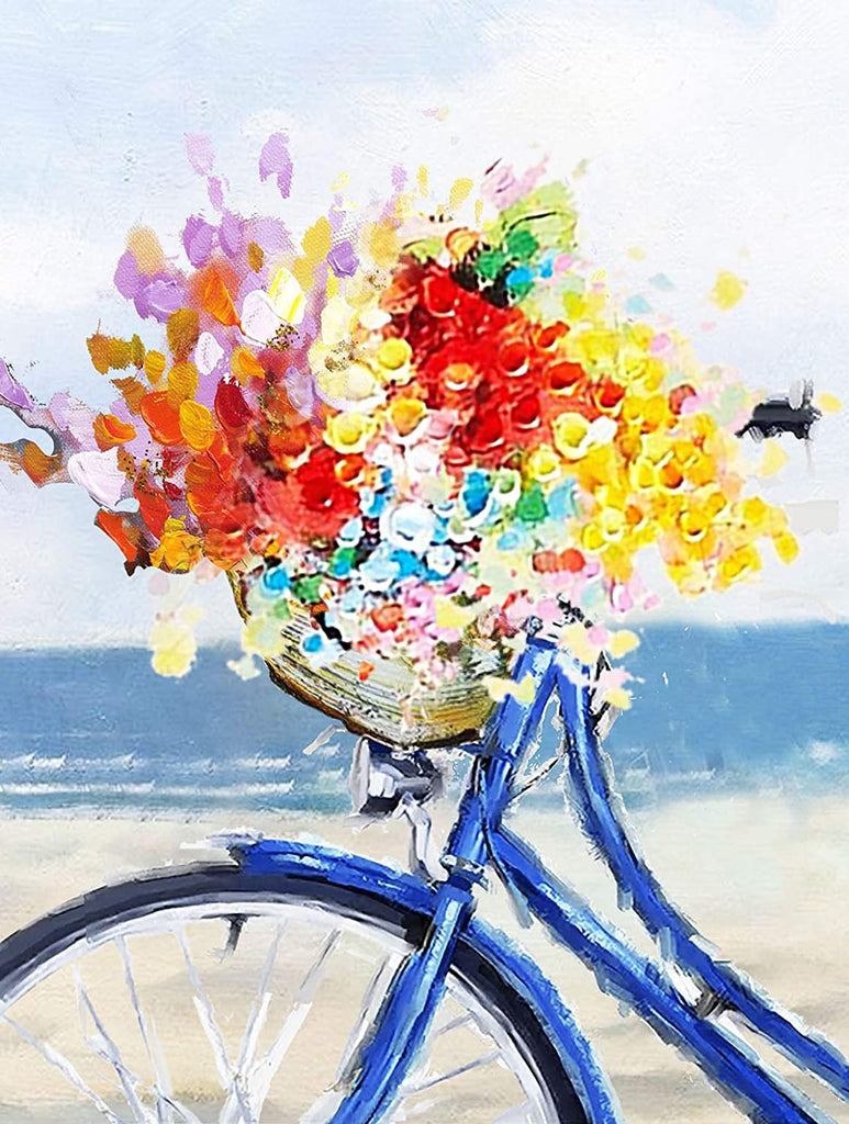 Bloemen in een Fiets aan Zee Schilderen op Nummers
