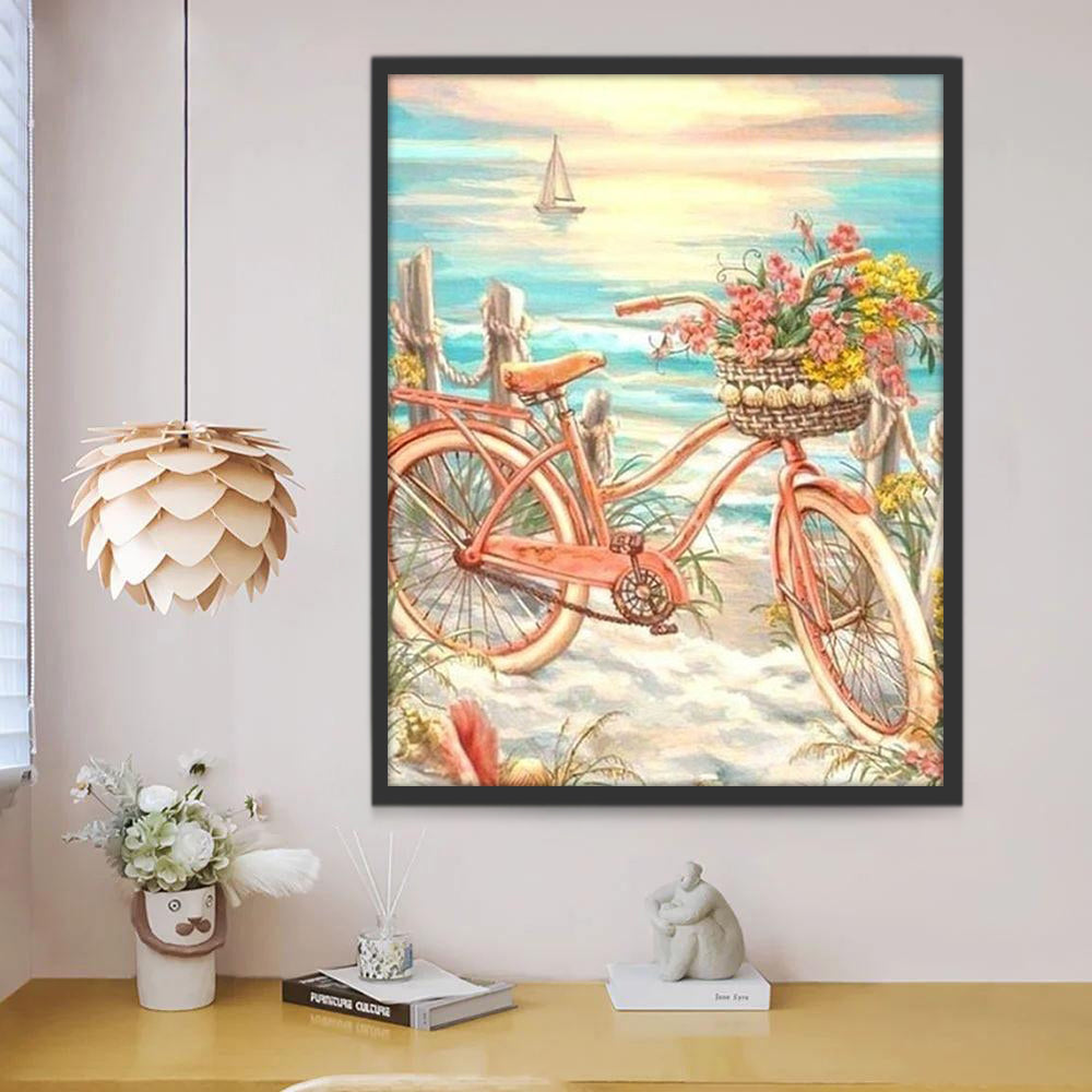 Bloemen in een Fietsmand aan Zee Schilderen op Nummers