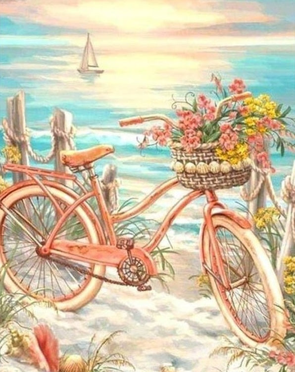 Bloemen in een Fietsmand aan Zee Schilderen op Nummers