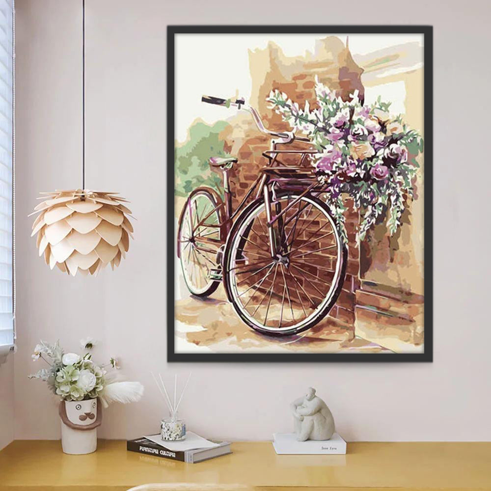 Bloemen in een Fietsmand op de Bakstenen Muur Schilderen op Nummers