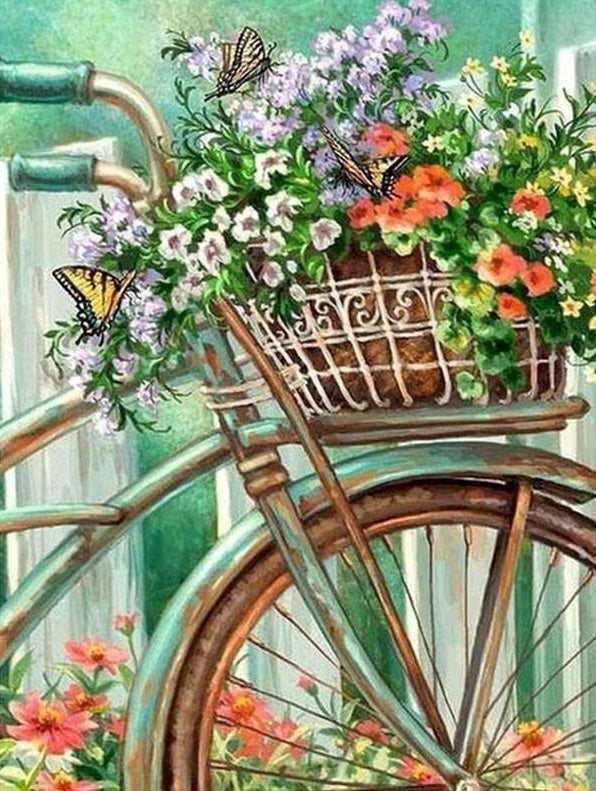 Bloemen in een Oude Fietsmand Schilderen op Nummers