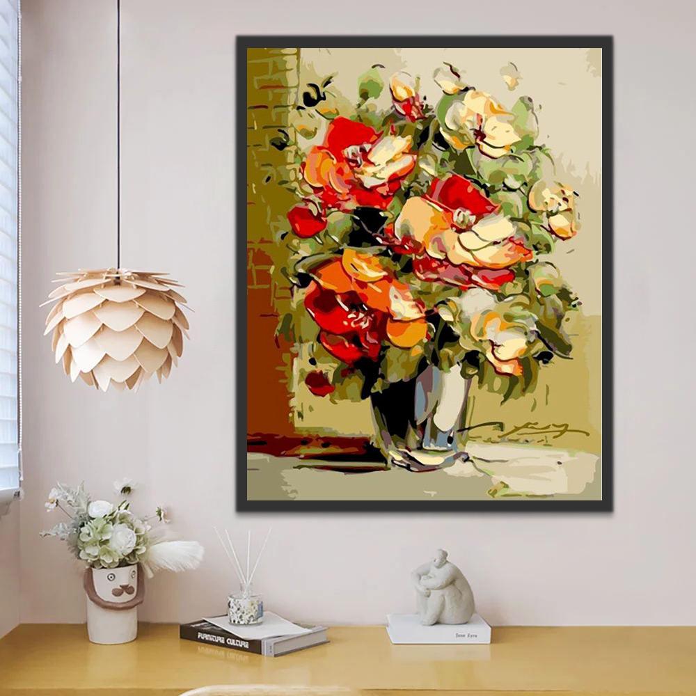 Bloemen in Potten aan de Muur Schilderen op Nummers